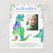 Invitation Carte Postale Dinosaur jungle 1er anniversaire de fête photo Bud (Devant)