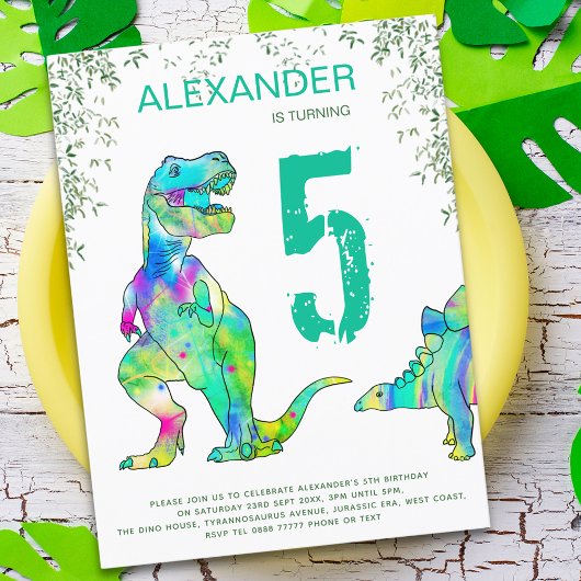 Invitation Carte Postale Dinosaur jungle 5e anniversaire budget de la fête