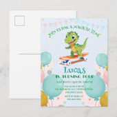 Invitation Carte Postale Dinosaure amusant Skateboard garçons de fête d'ann (Devant / Derrière)