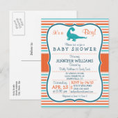 Invitation Carte Postale Dinosaure ; Baby shower Turquoise & Orange Stripes (Devant / Derrière)