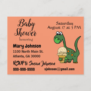 Invitation Carte Postale Dinosaure bébé amusant et Baby shower de crème gla