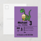 Invitation Carte Postale Dinosaure bébé amusant et fête d'anniversaire de l (Devant / Derrière)