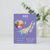 Invitation Carte Postale Dinosaure Brachiosaurus Filles Anniversaire Purple (Debout devant)