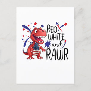 Invitation Carte Postale Dinosaure rugissant rouge blanc de l'Ouest