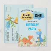Invitation Carte Postale Dinosaures mignons Jouer Garçon 1er fête d'anniver (Devant / Derrière)