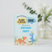 Invitation Carte Postale Dinosaures mignons Jouer Garçon 1er fête d'anniver (Debout devant)