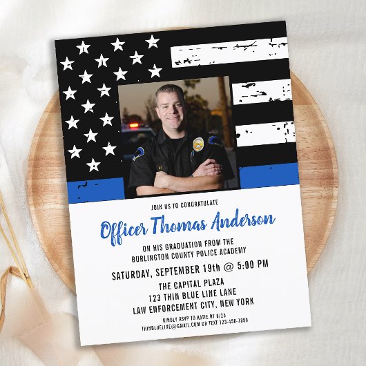 Invitation Carte Postale Diplôme de police Légère Ligne Bleue Application d