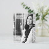 Invitation Carte Postale Diplômé noir blanc photo moderne (Debout devant)