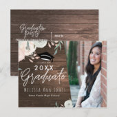 Invitation Carte Postale Diplômé Rustique Bois Floral Chic Photo (Devant / Derrière)