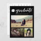 Invitation Carte Postale Diplôme Script noir Graduation Photo Collage (Devant / Derrière)