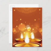 Invitation Carte Postale Diwali célébration bougies dorées (Devant / Derrière)