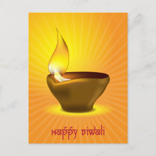 Invitation Carte Postale Diwali Diya - lampe à pétrole pour la célébration