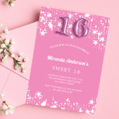 Invitation Carte Postale Douce 16 étoiles blanches roses