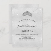 Invitation Carte Postale Douce 16 tiara parties scintillant argent (Devant / Derrière)