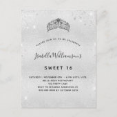 Invitation Carte Postale Douce 16 tiara parties scintillant argent (Devant)