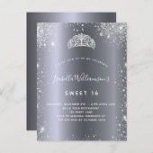 Invitation Carte Postale Douce 16 tiara parties scintillant argent (Devant / Derrière)
