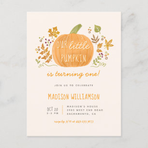 Invitation Carte Postale Douce aquarelle Petit Citrouille Automne Anniversa