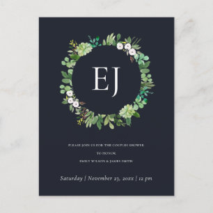 INVITATION CARTE POSTALE DOUCHE DE MONOGRAMME DE WREATH FOLIAGE DE KRAFT NO