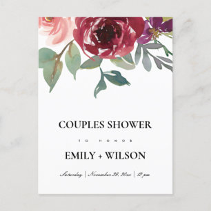 INVITATION CARTE POSTALE DOUCHE FLORALE COUPLES D'EAU ROSE ROSE BLANCHE