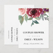 INVITATION CARTE POSTALE DOUCHE FLORALE COUPLES D'EAU ROSE ROSE BLANCHE (Devant / Derrière)