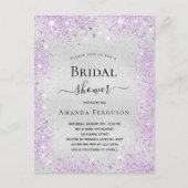 Invitation Carte Postale Douche nuptiale argent parties scintillant pourpre (Devant)