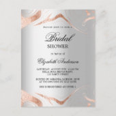 Invitation Carte Postale Douche nuptiale argent rose or marbre élégant (Devant)