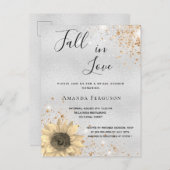 Invitation Carte Postale Douche nuptiale argent tournesol rustique chute (Devant / Derrière)