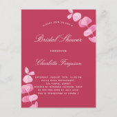 Invitation Carte Postale Douche nuptiale magenta blanche eucalyptus (Devant)