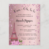 Invitation Carte Postale Douche nuptiale Paris Tour Eiffel rose (Devant)