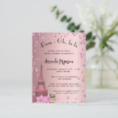 Invitation Carte Postale Douche nuptiale Paris Tour Eiffel rose (Debout devant)