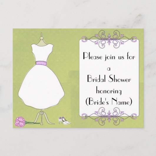 Invitation Carte Postale Douche nuptiale personnalisée - Chic Robe Forme (Devant)