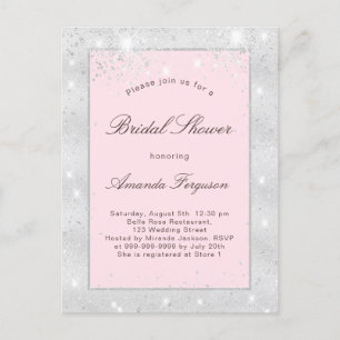 Invitation Carte Postale Douche nuptiale rose brillant parties scintillant