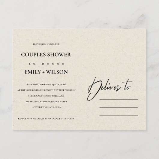 INVITATION CARTE POSTALE DOUCHE ORANGE KRAFT RUST ABSTRAITE MODERNE (Dos)