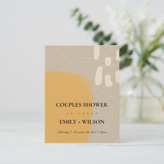 INVITATION CARTE POSTALE DOUCHE ORANGE KRAFT RUST ABSTRAITE MODERNE (Debout devant)