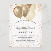 Invitation Carte Postale Doux 16 ballons de parties scintillant en or blanc (Devant)