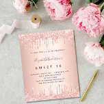 Invitation Carte Postale Doux 16 gouttes roses d'or rose<br><div class="desc">Une invitation moderne, élégante et glamour pour une soirée Sweet 16, 16e anniversaire de fille. Un arrière - plan d'or rose faux avec des gouttes d'or rose, look goutte de peinture. Le nom est écrit avec un rose moderne de couleur or foncé à la main écriture style. Personnalisez et ajoutez...</div>