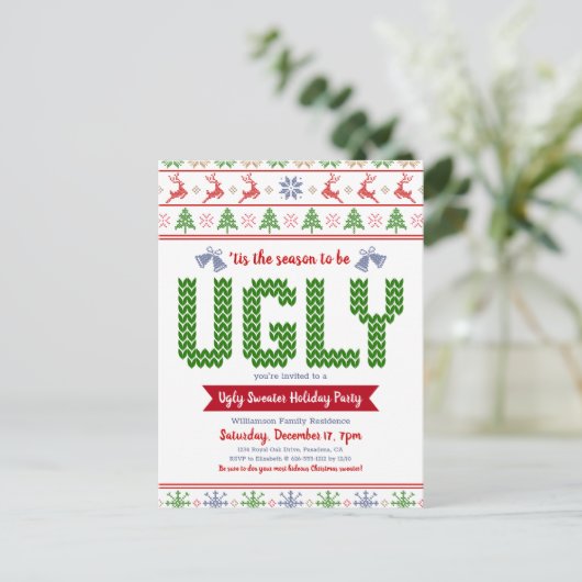 Invitation Carte Postale Doux moche Noël Fun Fun Fun Red Green (Debout devant)