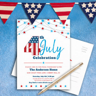 Invitation Carte Postale Drapeau 4 juillet Étoiles Grilles Rouge Blanc BBQ