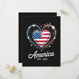 Invitation Carte Postale Drapeau Cœur 1776 2026 4 juillet 250e anniversaire