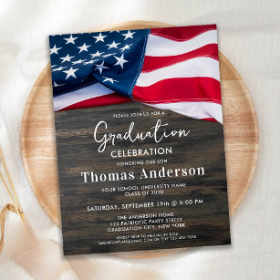 Invitation Carte Postale Drapeau patriotique américain Graduation militaire