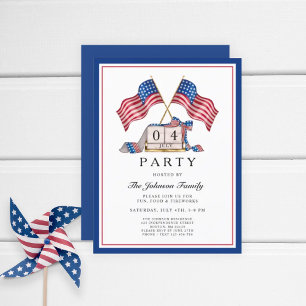 Invitation Carte Postale Drapeau Patriotique USA 4 juillet