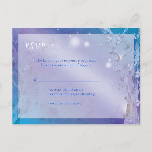Invitation Carte Postale Dreamy Blue Tree Wedding RSVP (Devant)