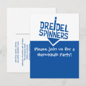 Invitation Carte Postale Dreidel Spinners Hanoukka Party (Devant / Derrière)