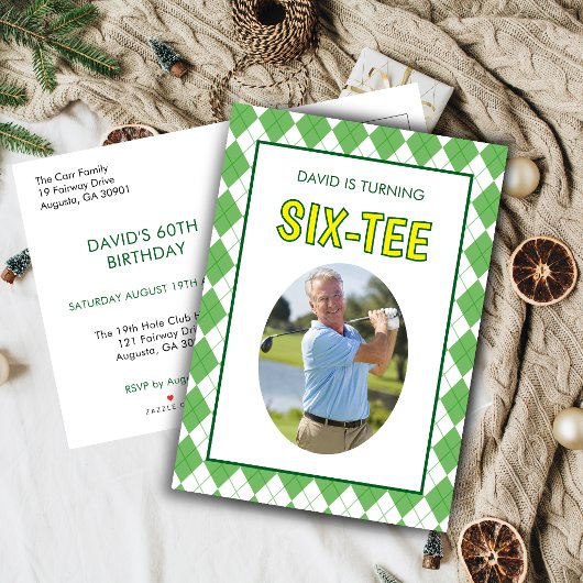 Invitation Carte Postale Drôle Six-tee Golf 60e Anniversaire