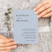 Invitation Carte Postale Dusty bleu moderne QR Code tout en un Mariage