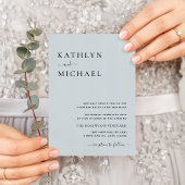 Invitation Carte Postale Dusty bleu moderne QR Code tout en un Mariage