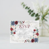 Invitation Carte Postale Dusty Blue Bourgogne Blush Gold Wedding RSVP (Debout devant)