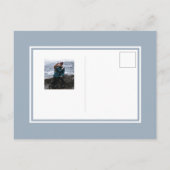 Invitation Carte Postale Dusty Blue Feuilles et Mariage de monogramme d'or (Dos)