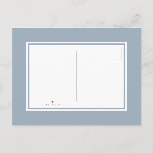 Invitation Carte Postale Dusty Blue Feuilles & Gold Monogram Mariage Photo (Dos)