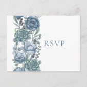Invitation Carte Postale Dusty Blue Floral Succulents Mariage RSVP (Devant)